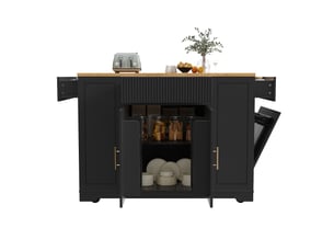 Îlot de cuisine sur roulettes 120x50x92 cm avec compartiment poubelle, 2 portes et 3 tiroirs, chariot de service noir