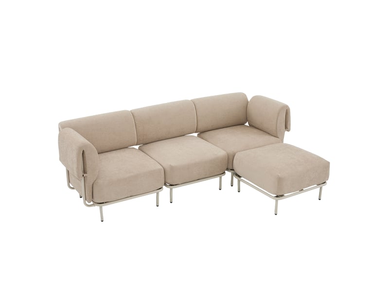  Canapé d'angle modulable 3 places en tissu chenille marron, avec pouf, 251×155×78 cm, design nordique  - Conforama A
