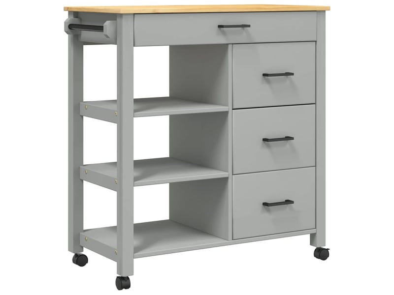  Desserte de cuisine, chariot de rangement 84x40x88,5 cm gris bois massif de pin shl42676  - Conforama A