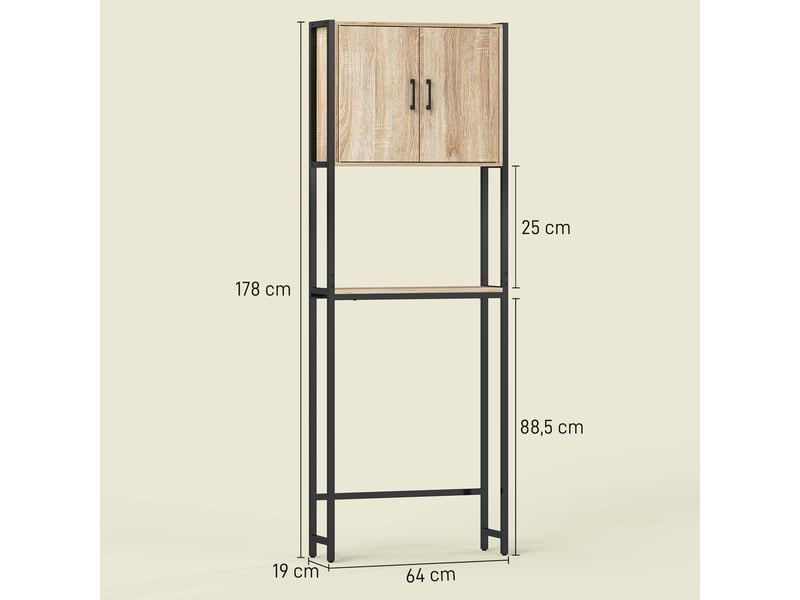  Étagère de toilettes meuble de salle de bain dessus toilette wc avec étagère ouverte et placard 2 portes  - Conforama C