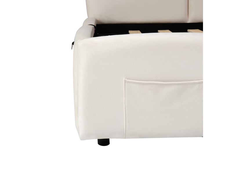  Lit banquette coffre 200×90 cm avec rangement hydraulique, ports usb-a et usb-c, sans matelas, en velours beige  - Conforama E