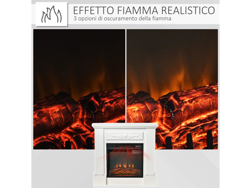  Cheminée électrique sur pied 1800 w avec effet flamme, télécommande, minuterie et température réglable, blanche  - Conforama D