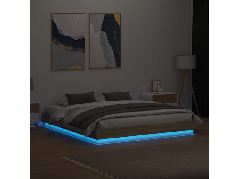 Lit double- lit adulte - cadre de lit avec led sans matelas chêne sonoma 200x200 cm - Conforama C