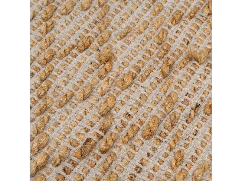  Tapis de sol rectangulaire en jute et coton naturel tissé motif losanges, coloris naturel - longueur 180 x largeur 120 cm  - Conforama C