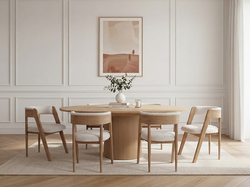 Bobochic ensemble sormiou avec table à manger ronde extensible 130 à 180 cm + lot de chaises bastide placage chêne massif marron clair SORMIOU - Conforama B