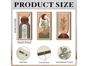Ensemble de 3 tableaux abstraits bohèmes – décoration murale – décoration murale en bois (20 x 40 cm, environ 0,5 cm d'épaisseur)