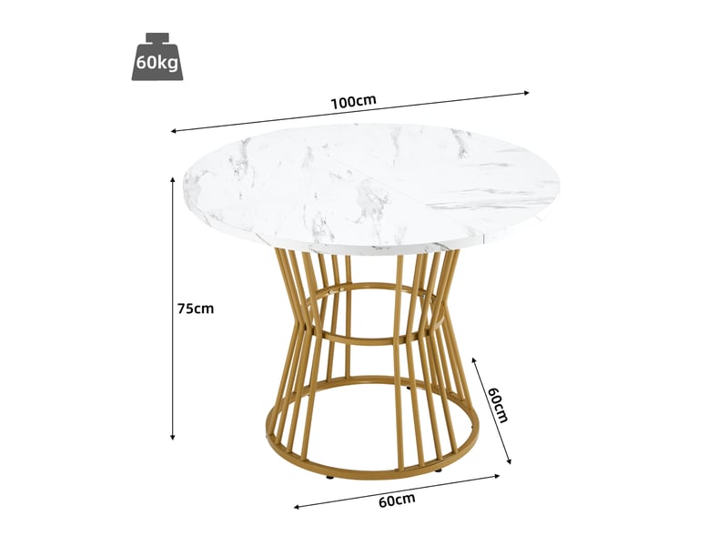  Table de salle à manger ronde pour cuisine en mdf et métal 100×100×75 cm blanc à motif marbre  - Conforama E