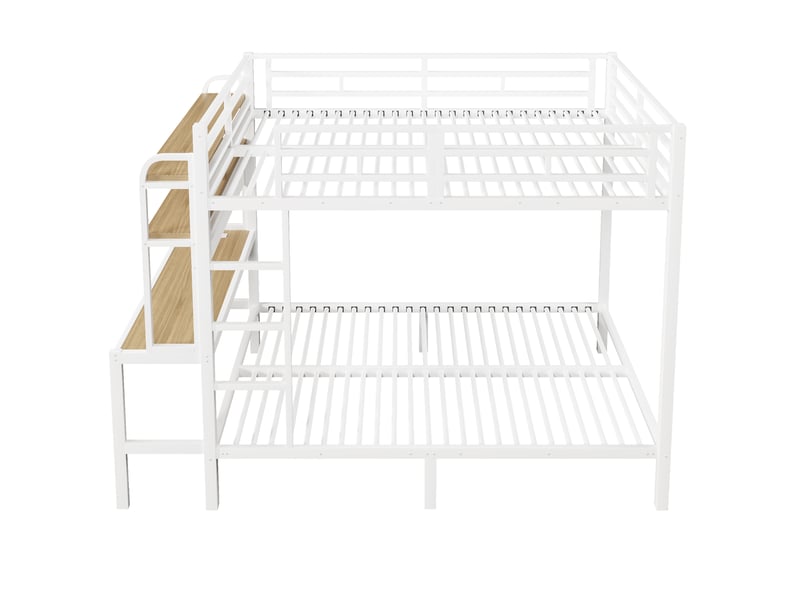 Lit superposé, 140 x 200 cm, structure en fer, compartiment de rangement, bureau, éclairage led, port usb, barrière de sécurité, échelle, sans matelas, blanc - Conforama D