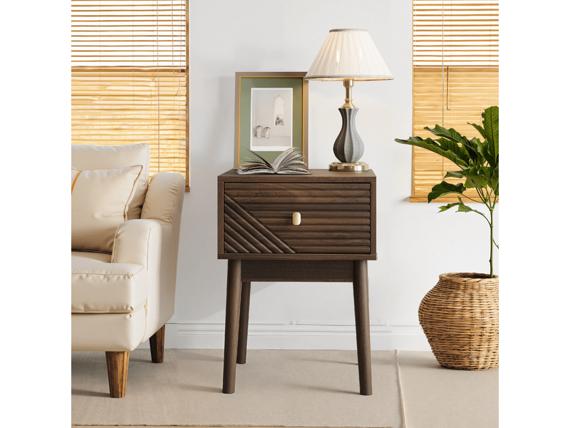 Table de chevet moderne - style moderne du milieu du siècle - noyer - 2 pièces - 2 tiroirs 40x40x55cm - Conforama C