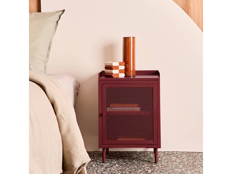  Lot de 2 tables de chevet industrielles métal bordeaux 1 porte grillagée. 40 x 37 x 58.5 cm - ohio  - Conforama E