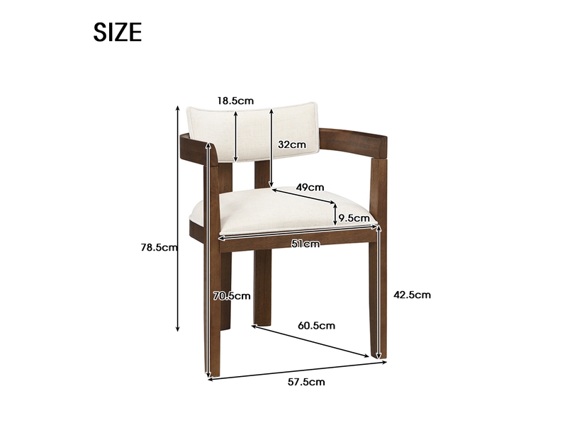  Lot de 6 chaises de salle à manger avec accoudoirs  - cadre en bois massif, lin - noyer 57,5 × 60,5 × 78,5 cm  - Conforama D