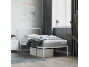 Lit adulte, lit simple, cadre de lit métal sans matelas avec tête de lit blanc 90x200cm cf9436