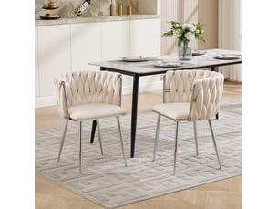 Lot de 2 chaises de salle à manger modernes en tissu beige avec structure métallique argentée