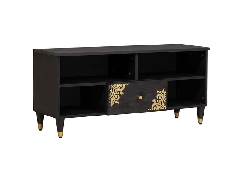  Meuble tv - banc tv - meuble de rangement noir 100 x 33 x 46 cm bois de mangue massif  - Conforama B