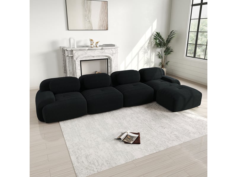 Canapé d'angle, canapé modulable, 4 places, noir, livré monté, sans structure, pour salon, home cinéma, bureau - Conforama R