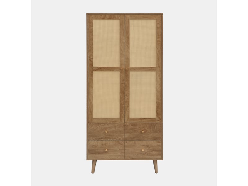  Armoire de rangement 80x50x180 cm - 2 tiroirs - penderie et étagères - mdf - natural walnut CozyNest - Conforama A