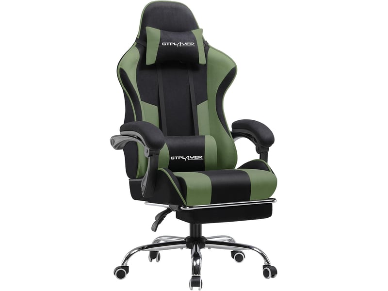  Gtplayer chaise de jeu ergonomique avec repose-pieds, réglable en hauteur - tissu vert GT800A-GE-FA - Conforama A