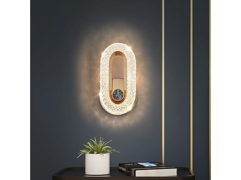  Applique murale led dorée, abat-jour ovale en acrylique transparent – 8w, 3 modes de couleur, aluminium, pour chambre et salon-style 1  - Conforama E