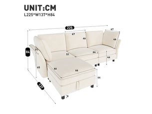 Canapé d'angle modulable 4 places en tissu chenille beige