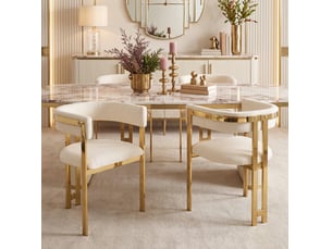 Lot de 6 chaises de salle à manger avec dossier incurvé et structure métallique dorée, en chenille beige et doré