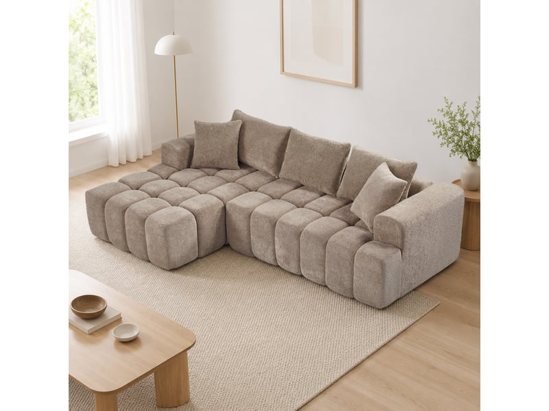  Canapé d'angle 250×160×74 cm 3 places, méridienne gauche en chenille couleur café  - Conforama B