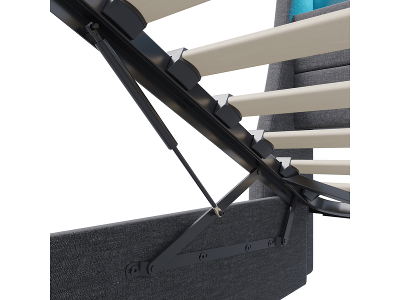  Cadre de lit 160x200 led et usb, lit double avec 4 tiroirs, tête de lit avec rangement, lin, gris  - Conforama E