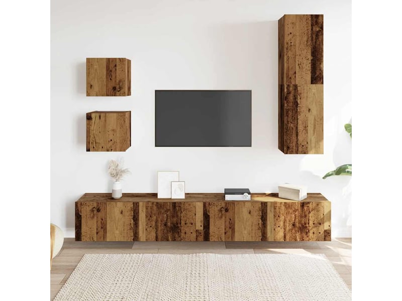  Ensemble de meuble tv - banc tv - meuble de rangement mural 5 pcs vieux bois bois d'ingénierie  - Conforama C
