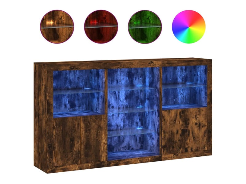 Buffet - bahut - meuble de rangement avec lumières led chêne fumé 181,5x37x100 cm - Conforama A