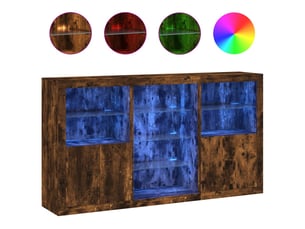 Buffet - bahut - meuble de rangement avec lumières led chêne fumé 181,5x37x100 cm