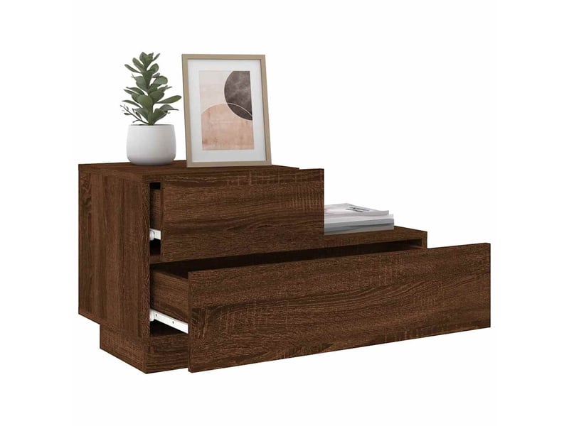  Table de chevet - cabinet de chevet - table de nuit avec lumières led chêne marron 70x36x40,5 cm  - Conforama C