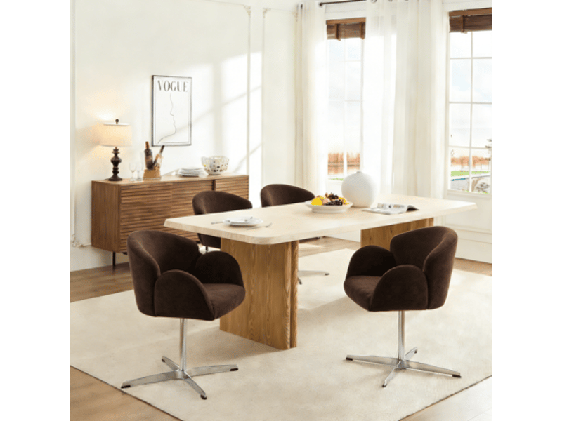  Chaise de salle à manger pivotante 360°, velours marron, acier inoxydable, 64x64x78 cm  - Conforama D