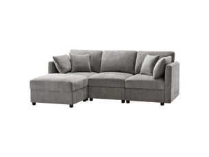 Canapé d’angle modulable 34 places en l 218x156,5x86 cm avec pouf amovible, 4 coussins, accoudoirs réglables, tissu chenille - gris