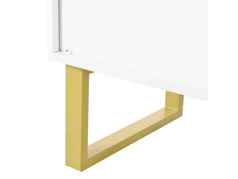  Buffet blanc 4 portes haut gloss, meuble rangement cuisine moderne avec pieds métal et poignées élégantes, design géométrique contemporain  - Conforama R