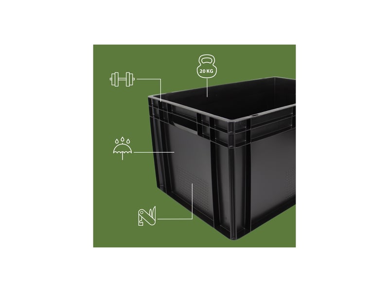 Bac gerbable en plastique noir 60 x 40 x 20 cm 40l 62546 - Conforama E