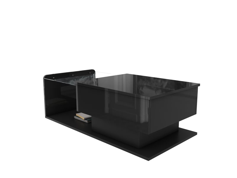 Table basse 100x50 cm relevable avec éclairage led, panneau de particules et verre trempé, noir brillant  - Conforama D