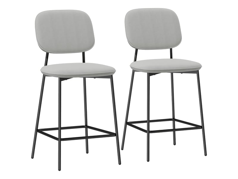  Lot de 2 tabourets de bar avec dossier rembourré en velours et structure en acier, 45 x 49 x 102 cm, gris clair  - Conforama A