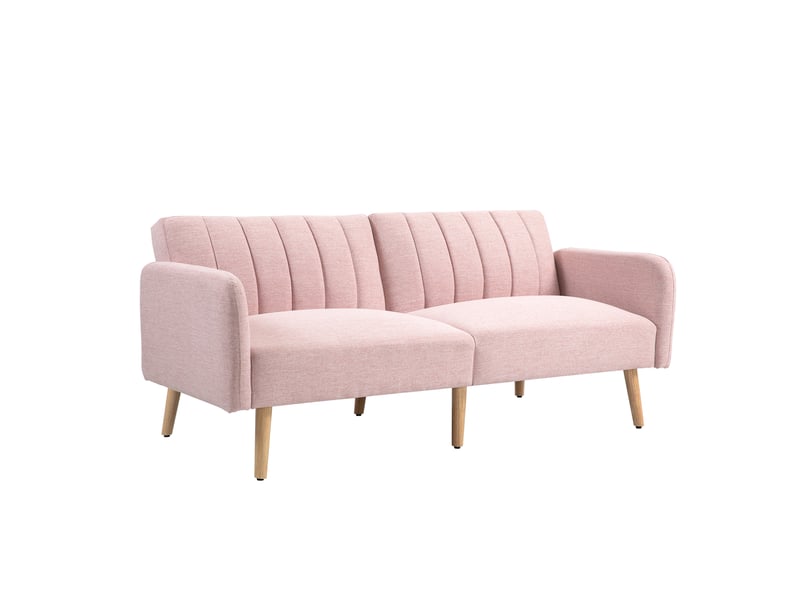 Canapé convertible 2 places design scandinave pieds bois tissu aspect lin rose dossier inclinable 3 positions  - Conforama B