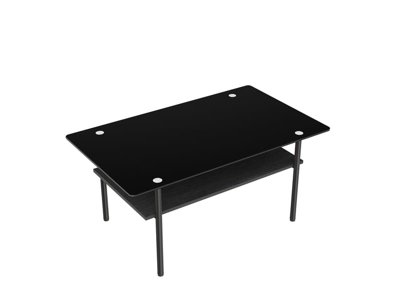  Table basse rectangulaire à 2 niveaux avec plateau en verre et étagère mdf pour salon noire  - Conforama D