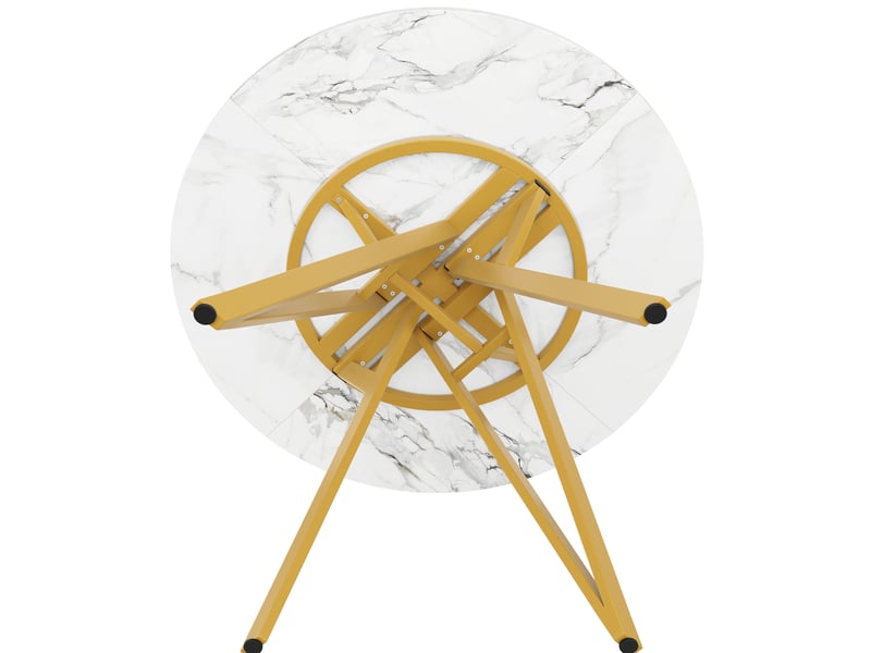  Table de salle à manger ronde 100x100x76 cm mdf doré, aspect marbre, plateau de 2,6 cm d'épaisseur, pieds robustes en métal  - Conforama E