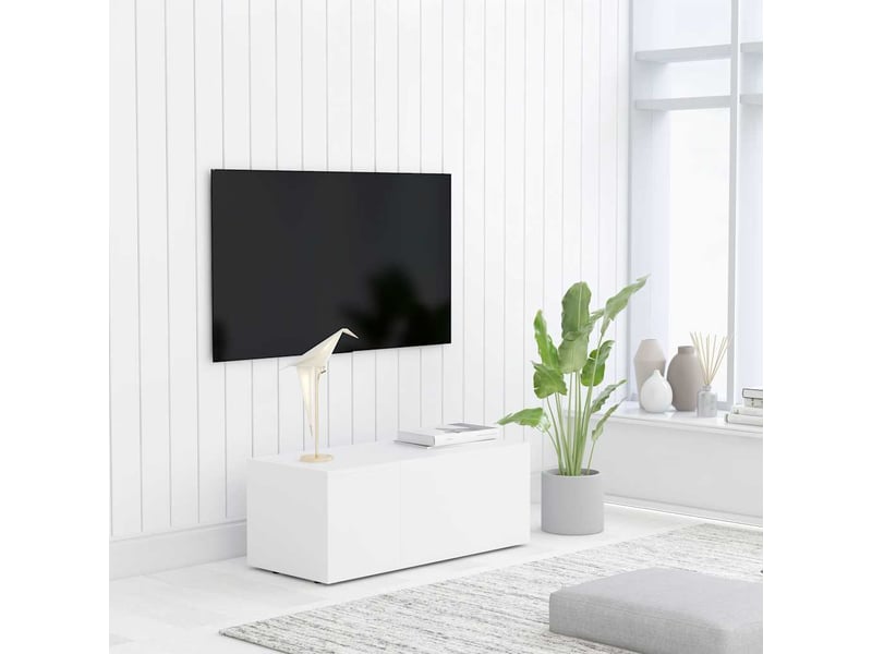  Meuble tv - banc tv - meuble de rangement blanc 80x34x30 cm bois d'ingénierie  - Conforama B