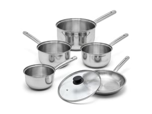 Lot de 4 casseroles en inox 16182022 cm et poêle avec couvercle 28 cm fackelmann rhona