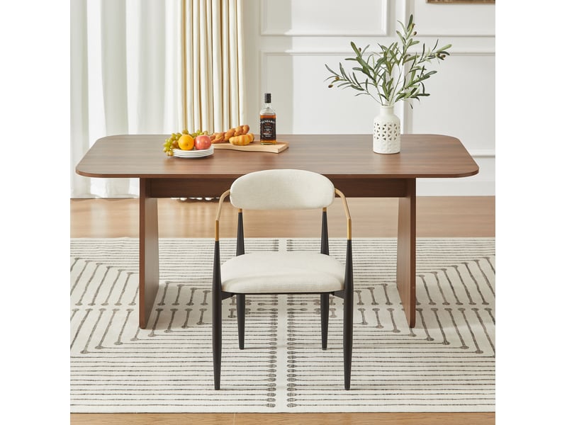  Lot de 2 chaises de salle à manger 59x55x85cm, beige+noir, chaises de cuisine, chaise repas, style contemporain, métal+tissu  - Conforama D