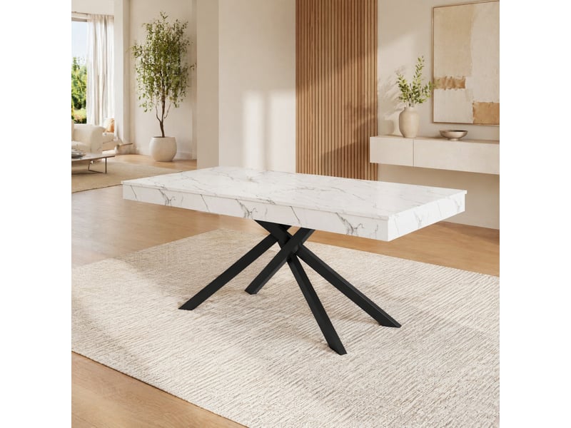 Table à manger extensible 140-180x80 cm, 6-8 places, plateau en mdf blanc - Conforama B