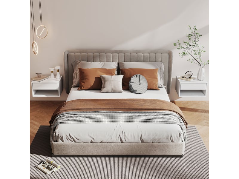  Lot de 2 tables de chevet murales, tables de nuit, tiroir, compartiment ouvert, plateau, 37 x 32 x 21 cm, blanc  - Conforama C