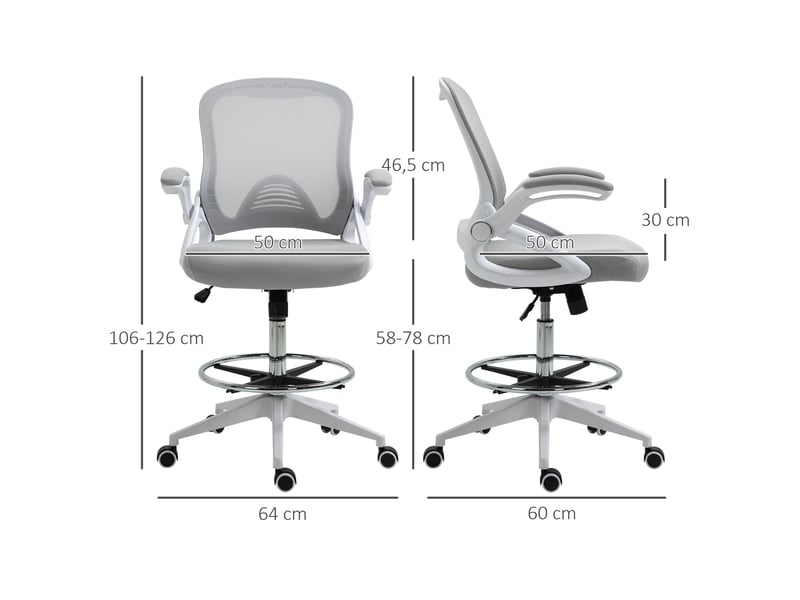  Chaise de bureau pivotante, avec repose-pieds et siège pivotant, en acier noir, 64 x 60 x 106-126 cm  - Conforama E
