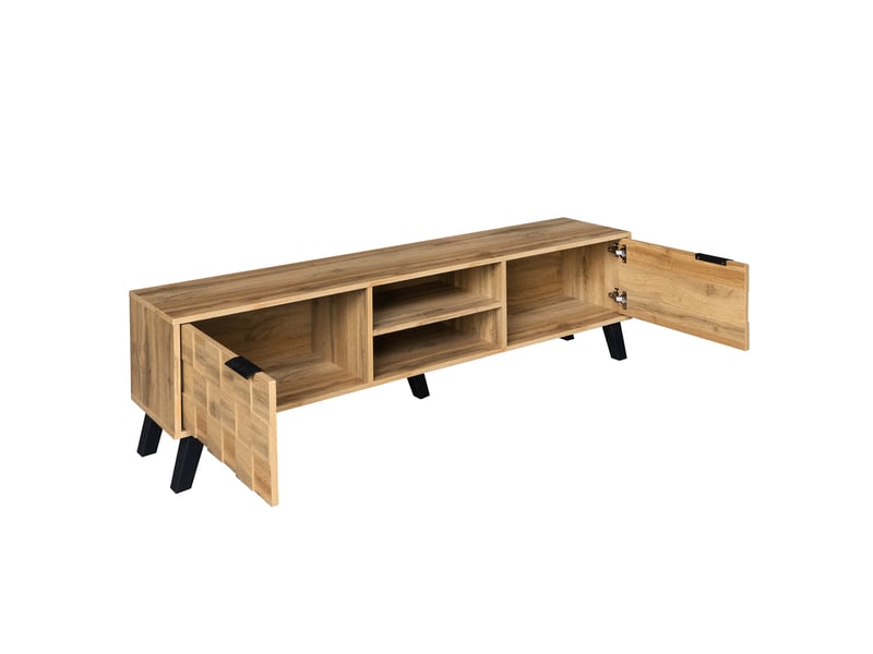  Meuble tv moderne 160 cm avec 2 portes et niches ouvertes - effet bois  - Conforama W