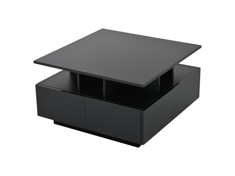 Table basse de salon 70 x 70 x 40 cm, finition laquée brillante, avec éclairage led intégré, console à 4 tiroirs, table d'appoint au design géométrique, noire, charge maximale 30 kg  - Conforama E