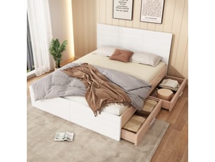 Lit avec rangement 180 x 200 cm - lit double avec sommier à lattes - bois mdf - sans matelas - blanc chêne