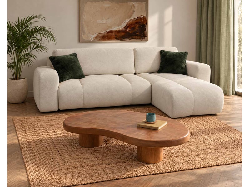  Manon - canapé d'angle réversible 4 places convertible avec coffre en tissu - best mobilier - beige MANON - Conforama B