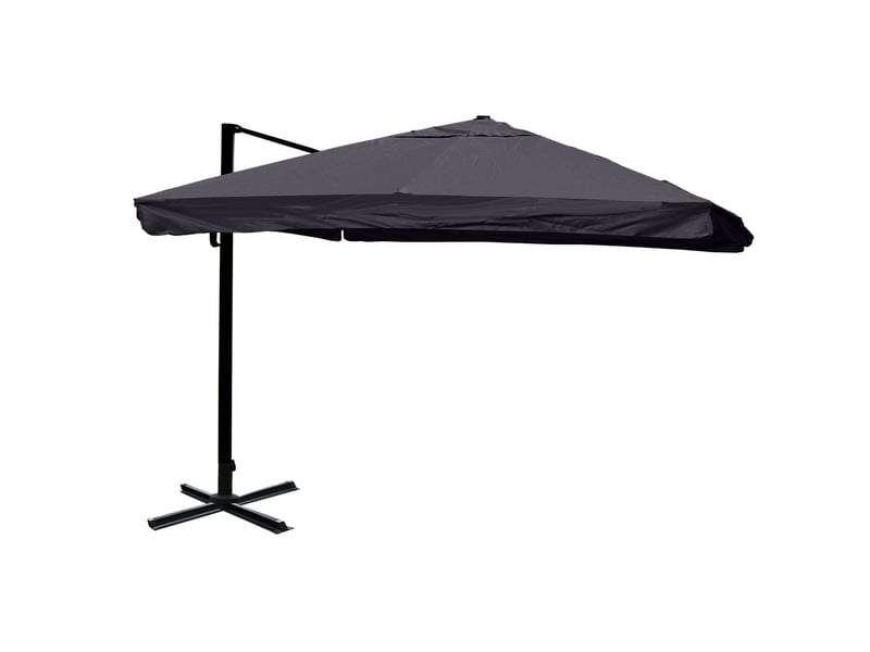  Parasol déporté 3 x 4 m avec lambrequin base en croix manivelle et inclinaison réglable sans pied polyester anthracite et aluminium 04_0007985  - Conforama A